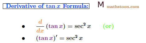 Derivative of tan x Formula