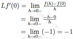 Left derivative of |x| at x=0