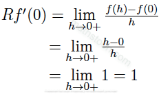 Right derivative of |x| at x=0