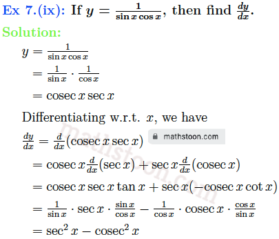 sn dey-11-differentiation-vsatq-Ex 7.(ix)