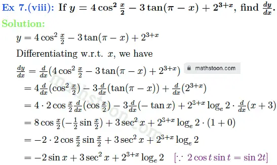sn dey-11-differentiation-vsatq-Ex 7.(viii)