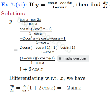 sn dey-11-differentiation-vsatq-Ex 7.(xi)