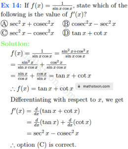 SN Dey Class 11 Solutions Differentiation Multiple Choice Type