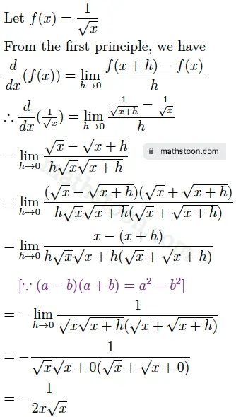 Derivative of 1/root x from first principle