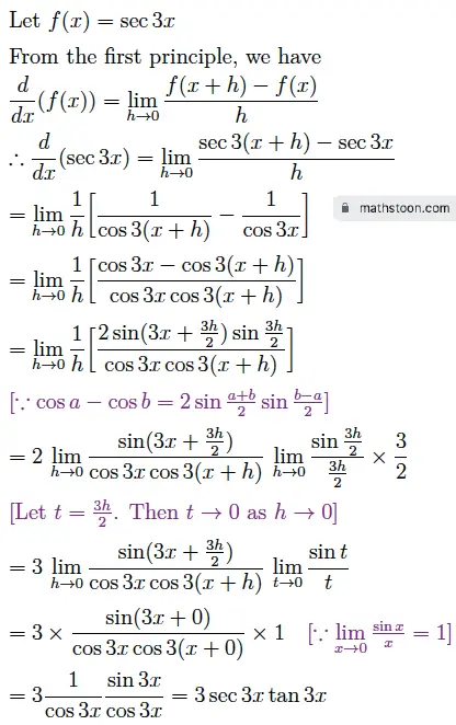 Derivative of sec 3x from first principle