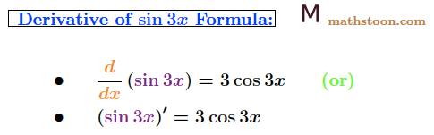 Derivative of sin 3x Formula