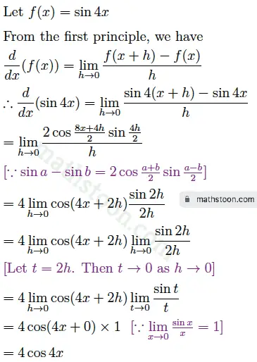 Derivative of sin 4x from first principle