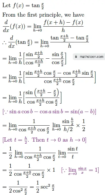 Derivative of tan x/2 from first principle