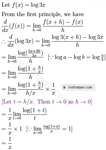 derivative of log 3x from first principle