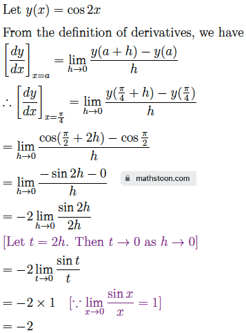 derivative of cos 2x at x=pi/4 from first principle