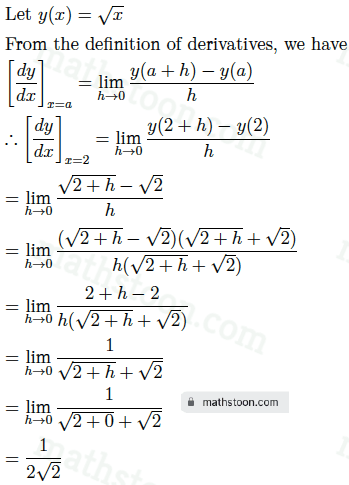 derivative of root x at x=2 from first principle