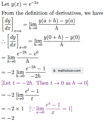 derivative of e^-2x at x=0 from first principle