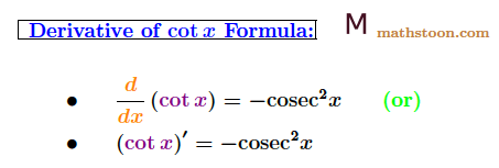 Derivative of cotx formula