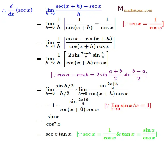 Derivative of secx by first principle